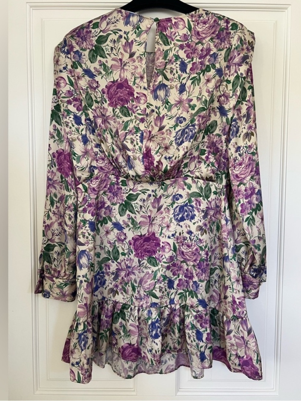 Zara Cream Floral Mini Dress with Purple & Green Print - Picture 4 of 4